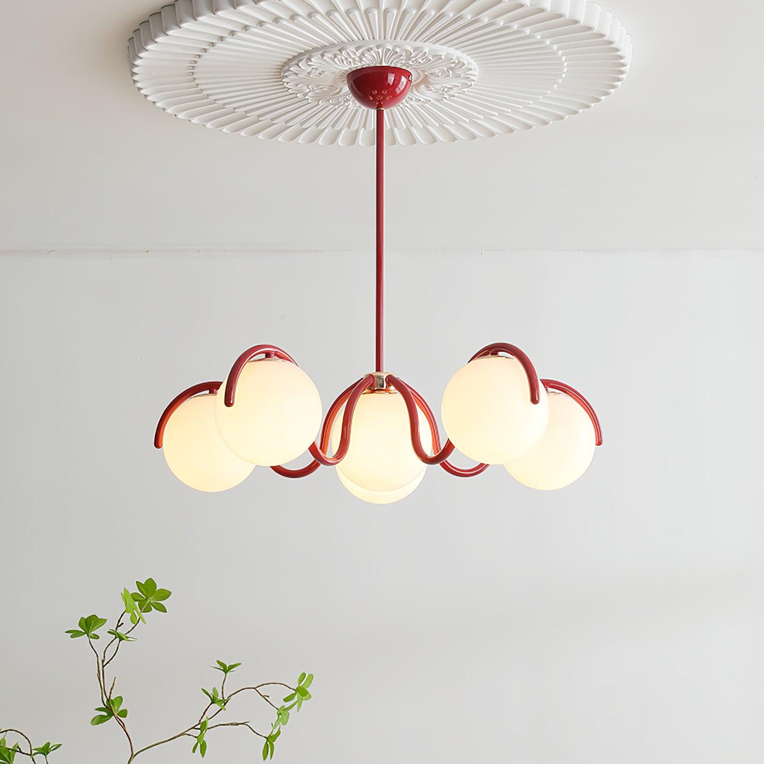 Aria Curve Linear Chandelier Red&Silver