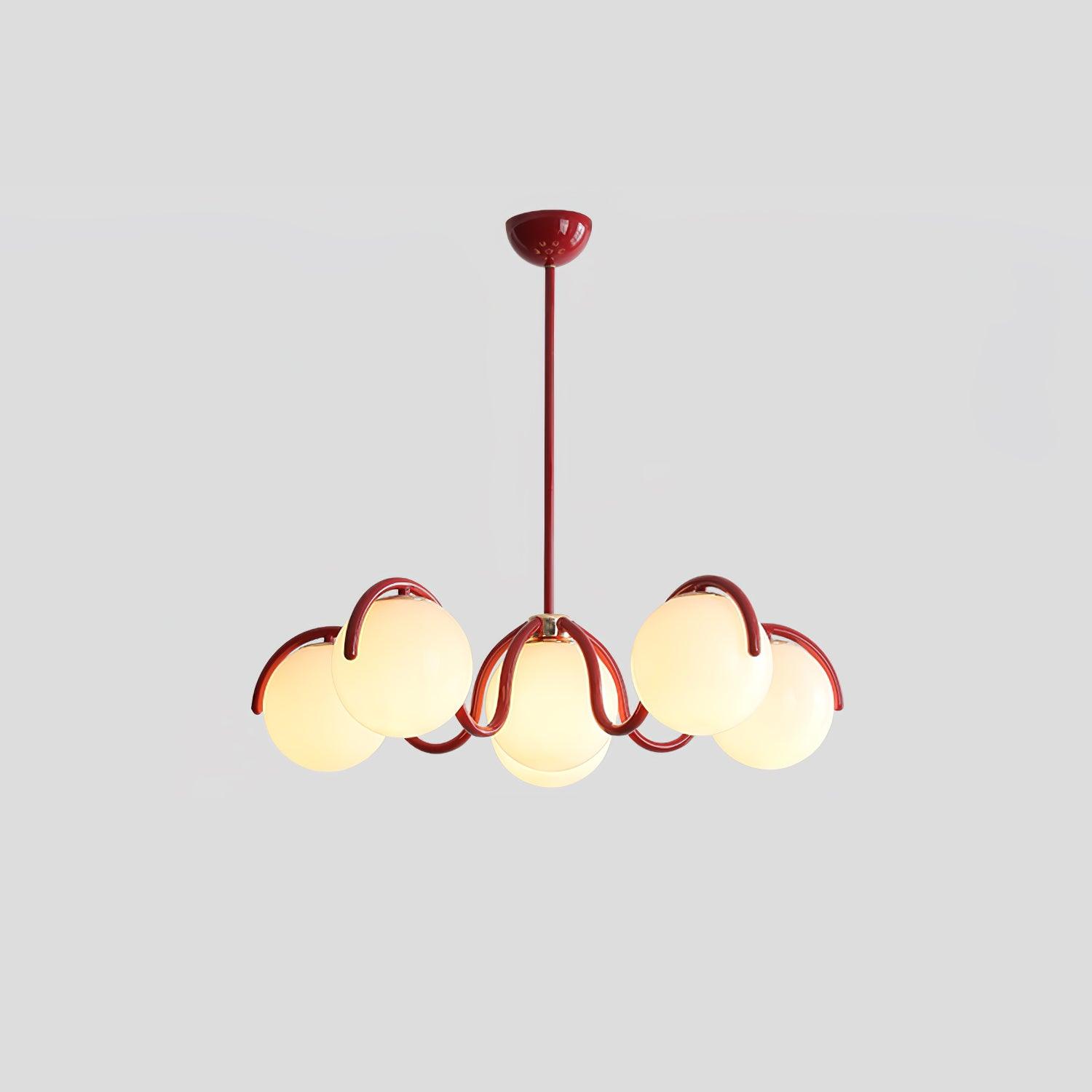Aria Curve Linear Chandelier Red&Silver