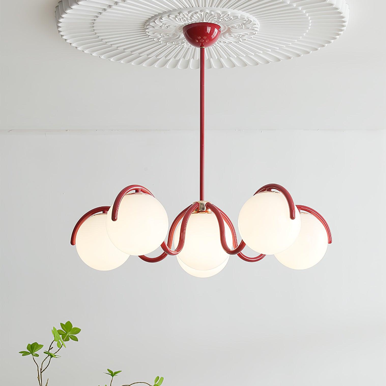 Aria Curve Linear Chandelier Red&Silver