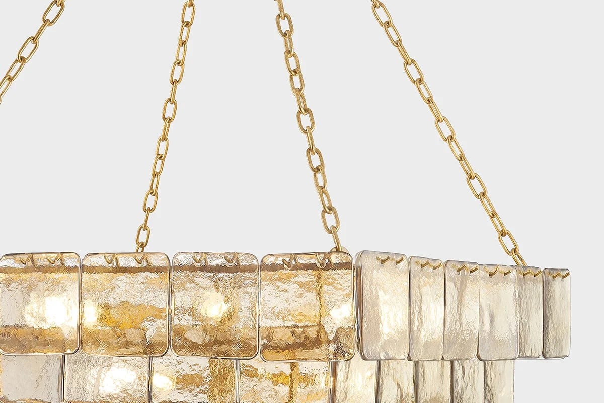 Aurora Chandelier Chain Champagne Piastre Glass Tiered