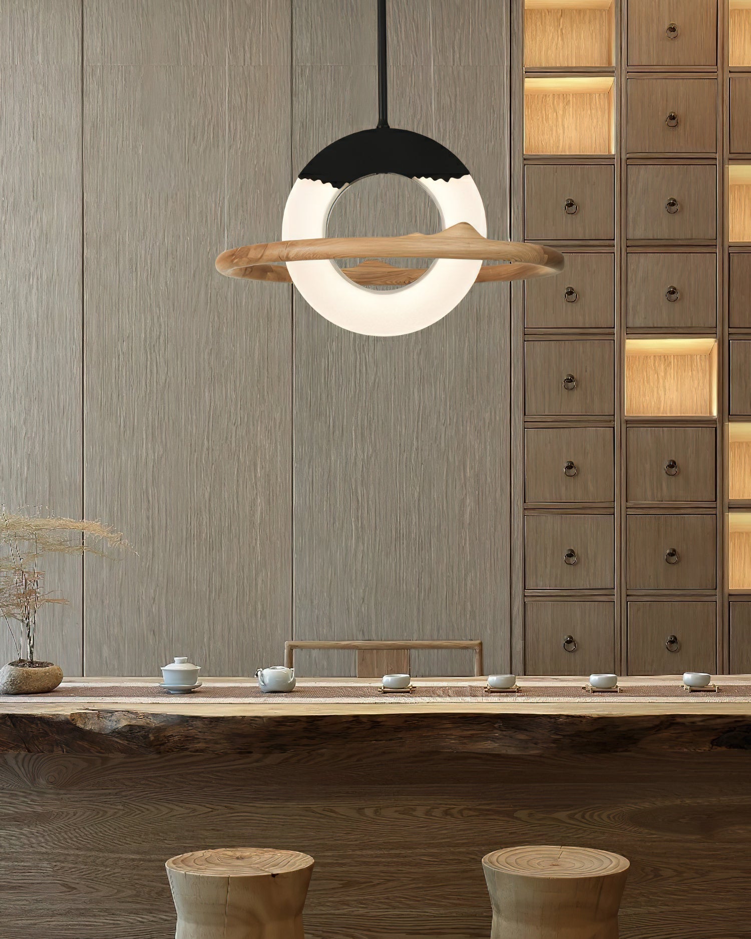 Mytalan Circular Acrylic Wood Pendant Light - Letslighting