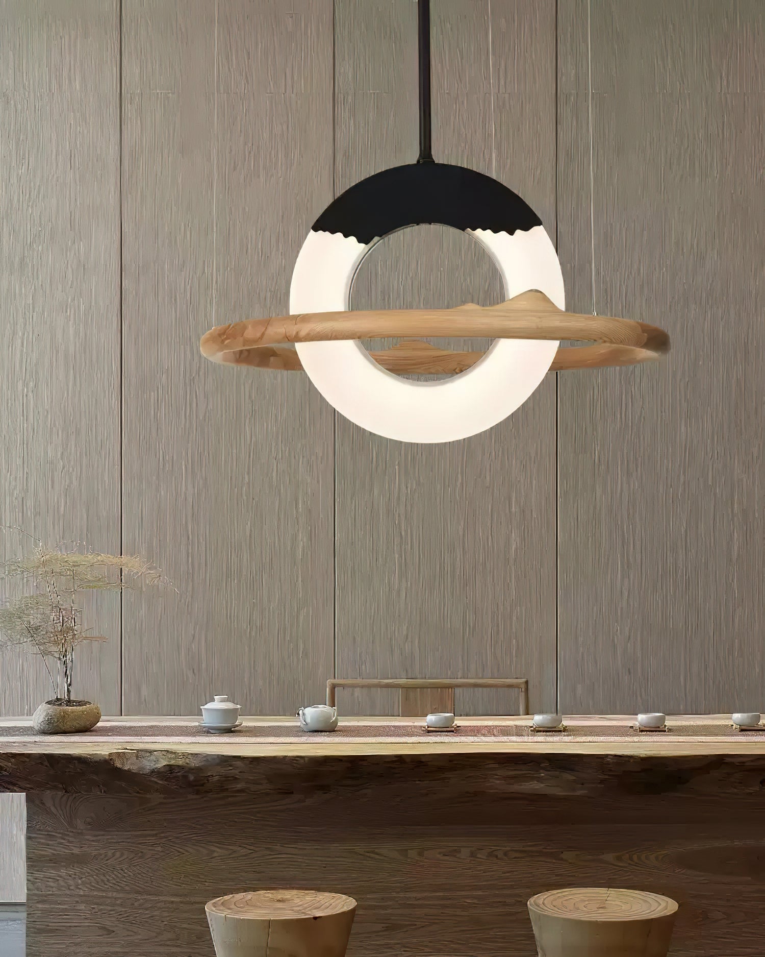 Mytalan Circular Acrylic Wood Pendant Light - Letslighting