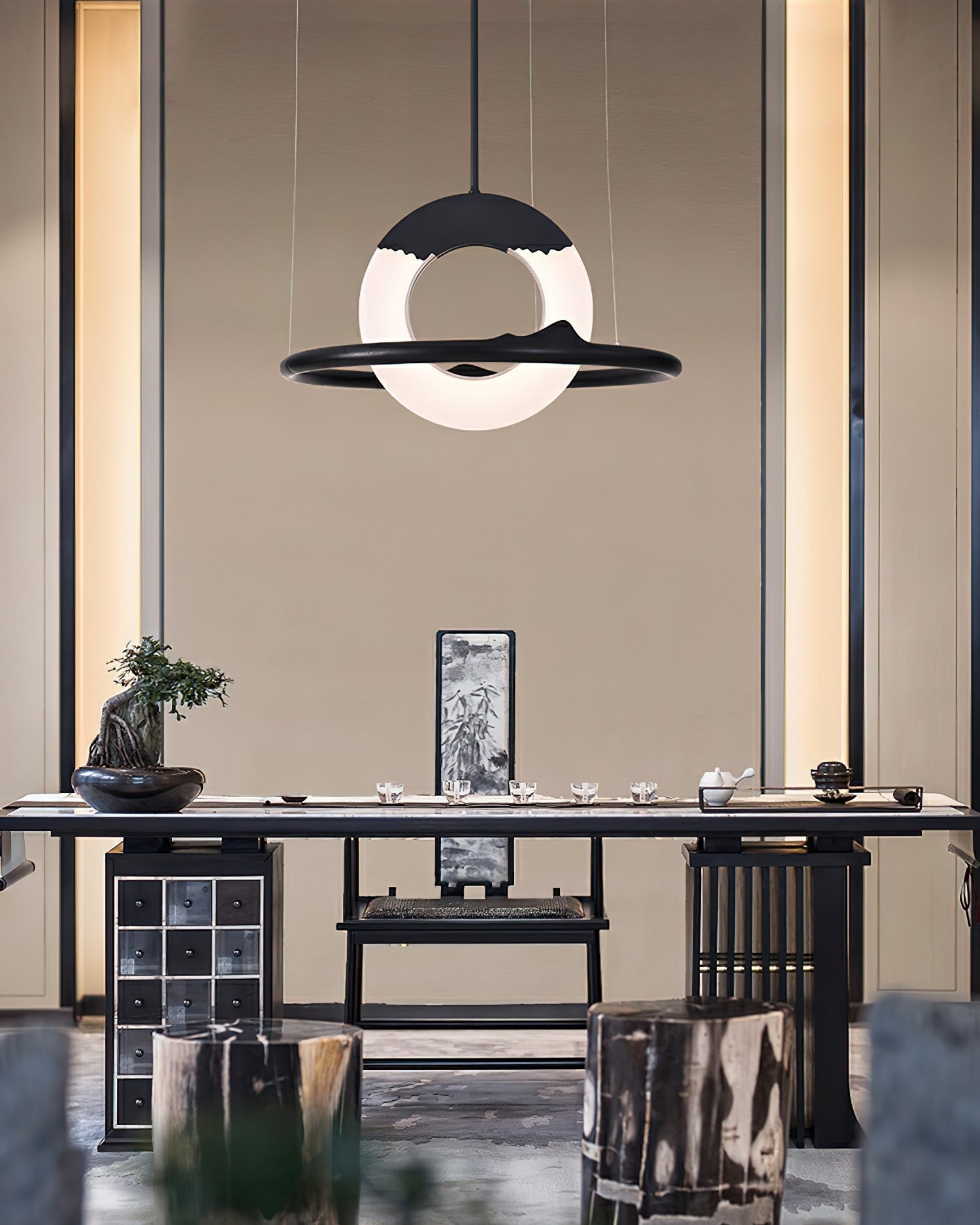Mytalan Circular Acrylic Wood Pendant Light - Letslighting