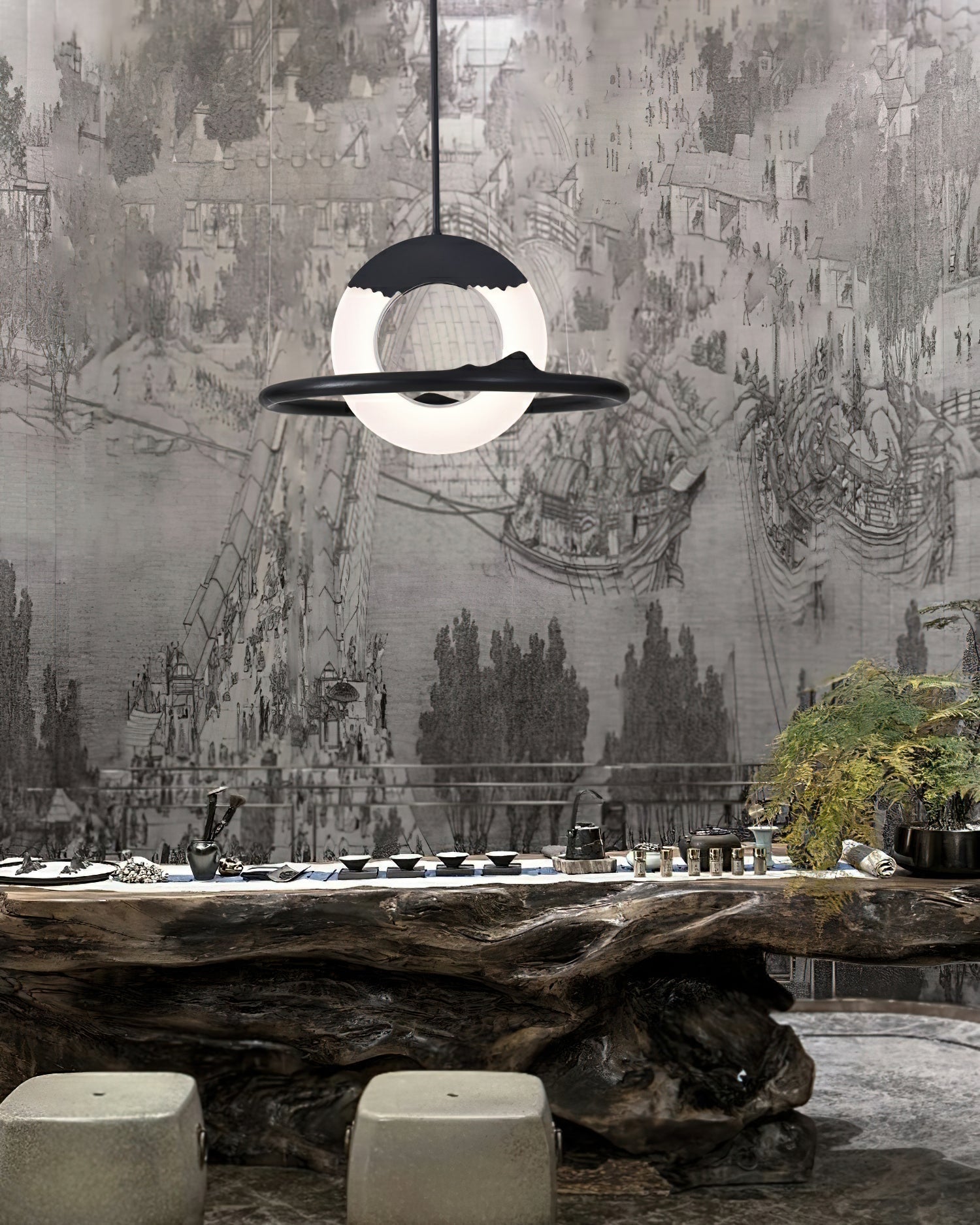 Mytalan Circular Acrylic Wood Pendant Light - Letslighting