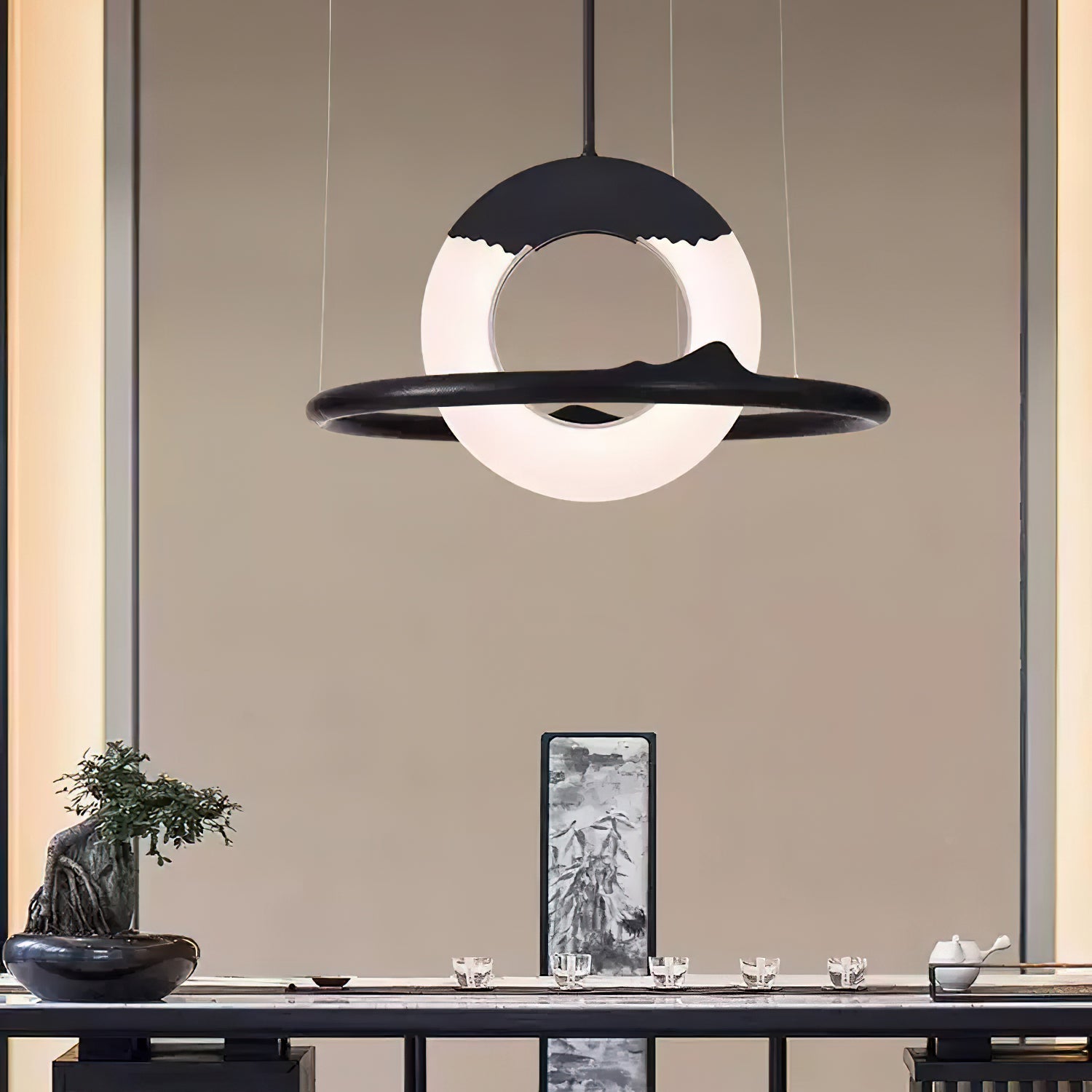 Mytalan Circular Acrylic Wood Pendant Light - Letslighting
