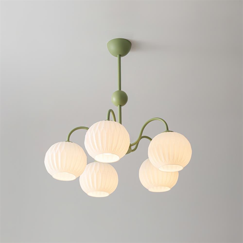 Lustra Chandelier Green Ribbed Glass Modern 8-Light - Letslighting