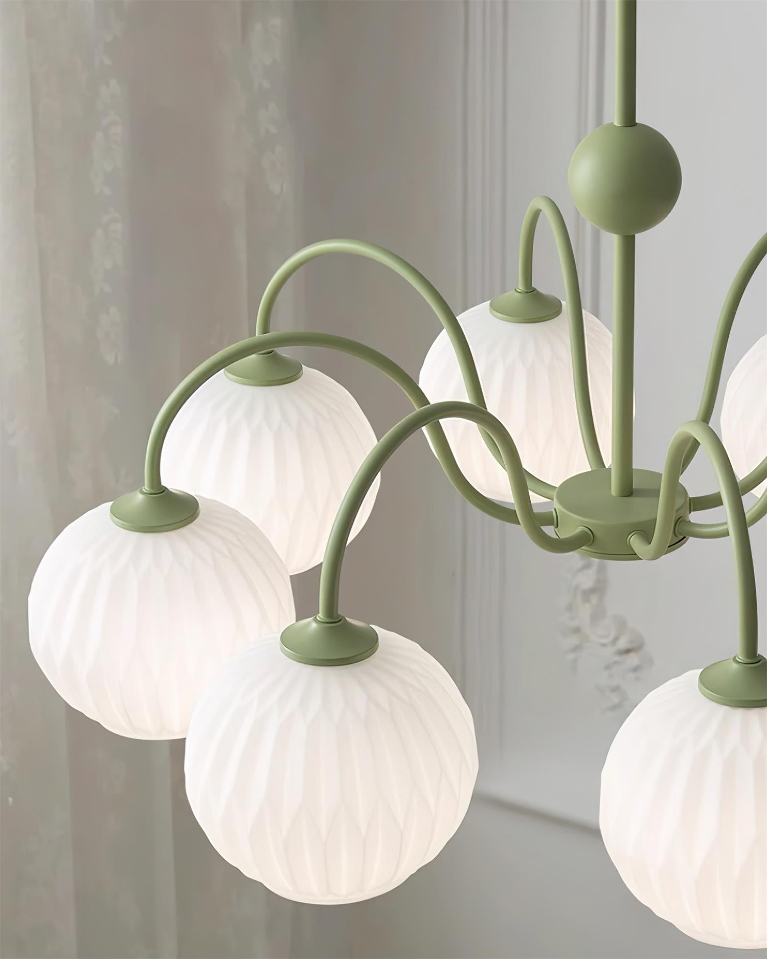 Lustra Chandelier Green Ribbed Glass Modern 8-Light - Letslighting