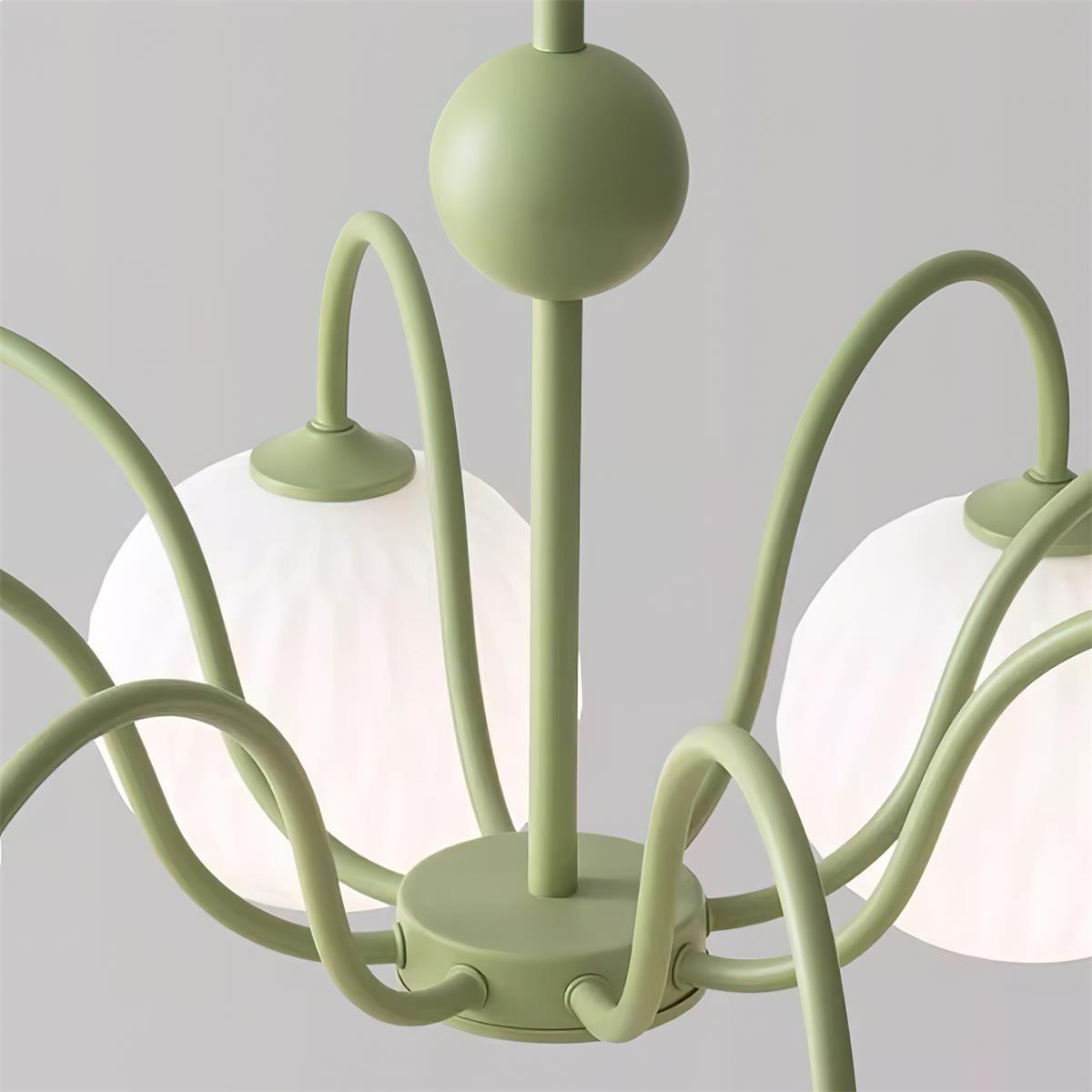 Lustra Chandelier Green Ribbed Glass Modern 8-Light - Letslighting