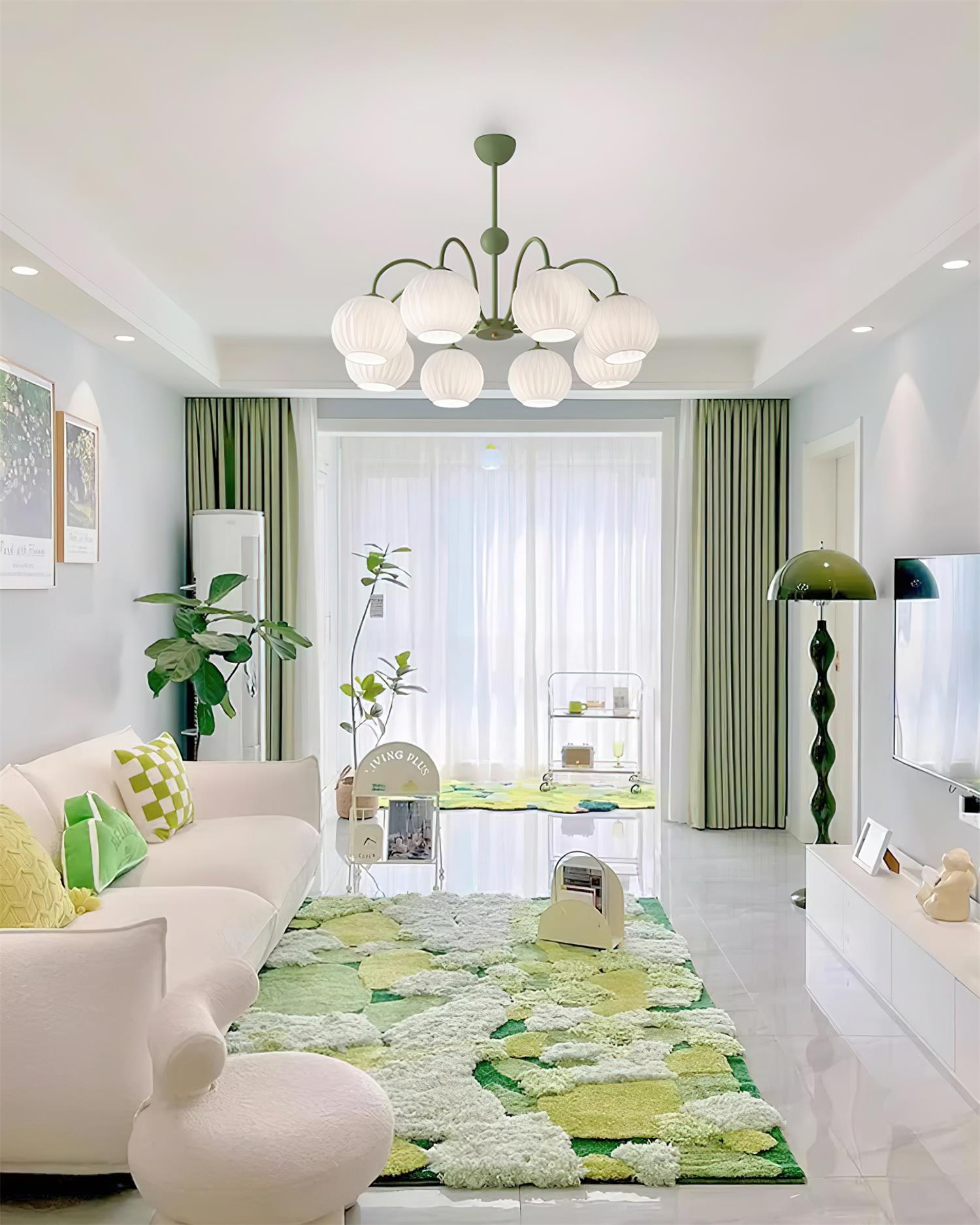 Lustra Chandelier Green Ribbed Glass Modern 8-Light - Letslighting