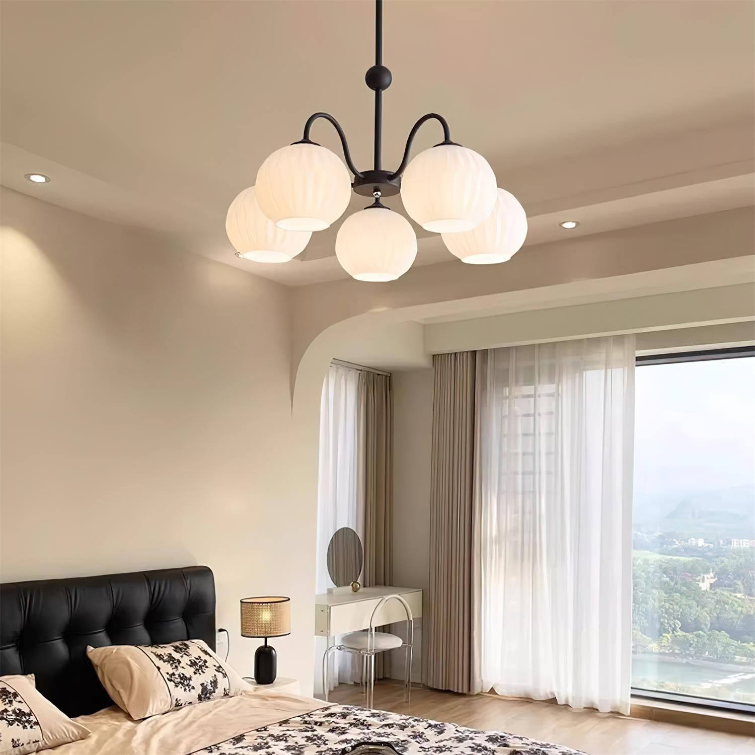 Lustra Chandelier Green Ribbed Glass Modern 8-Light - Letslighting