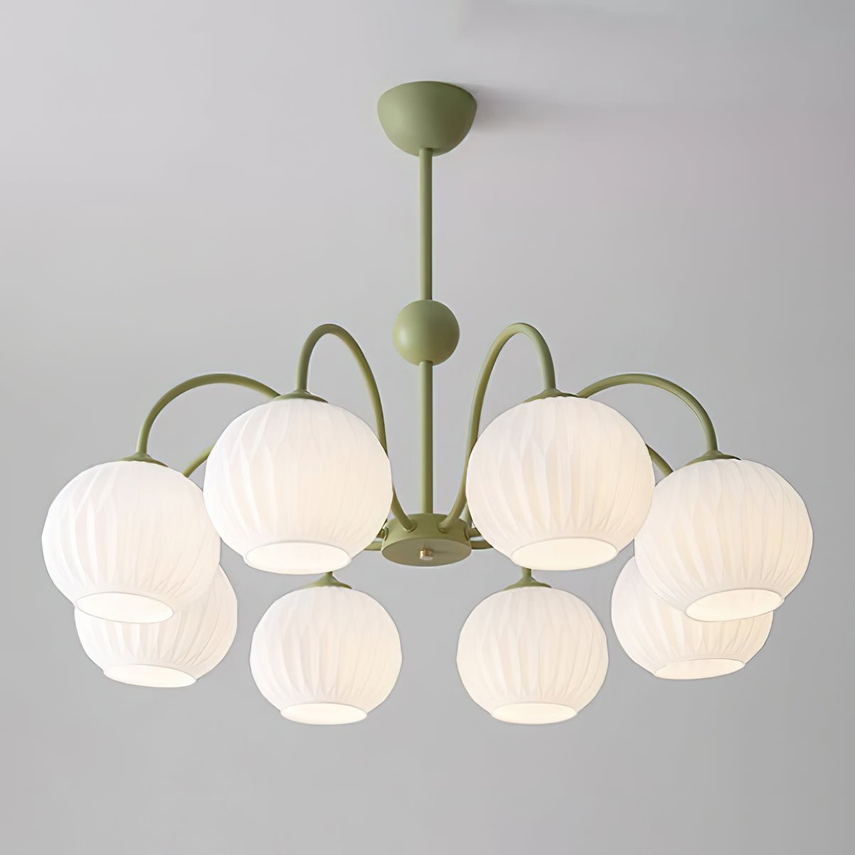 Lustra Chandelier Green Ribbed Glass Modern 8-Light - Letslighting