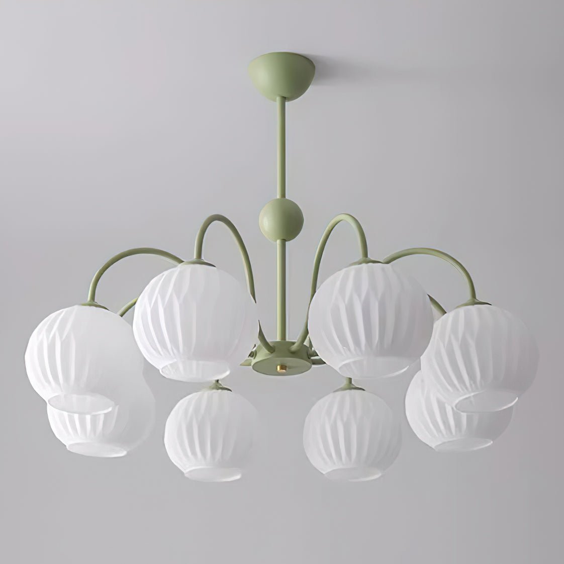 Lustra Chandelier Green Ribbed Glass Modern 8-Light - Letslighting