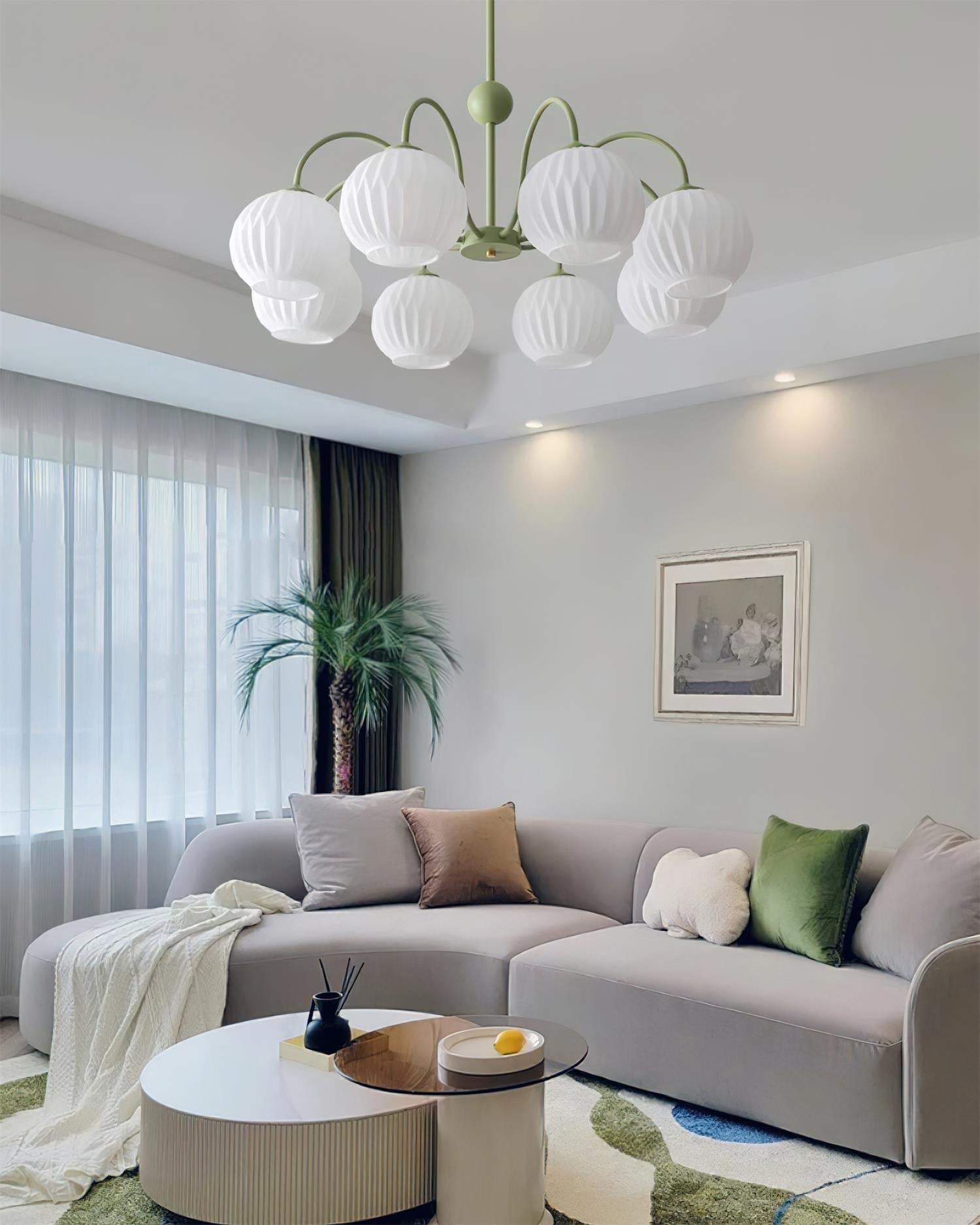 Lustra Chandelier Green Ribbed Glass Modern 8-Light - Letslighting