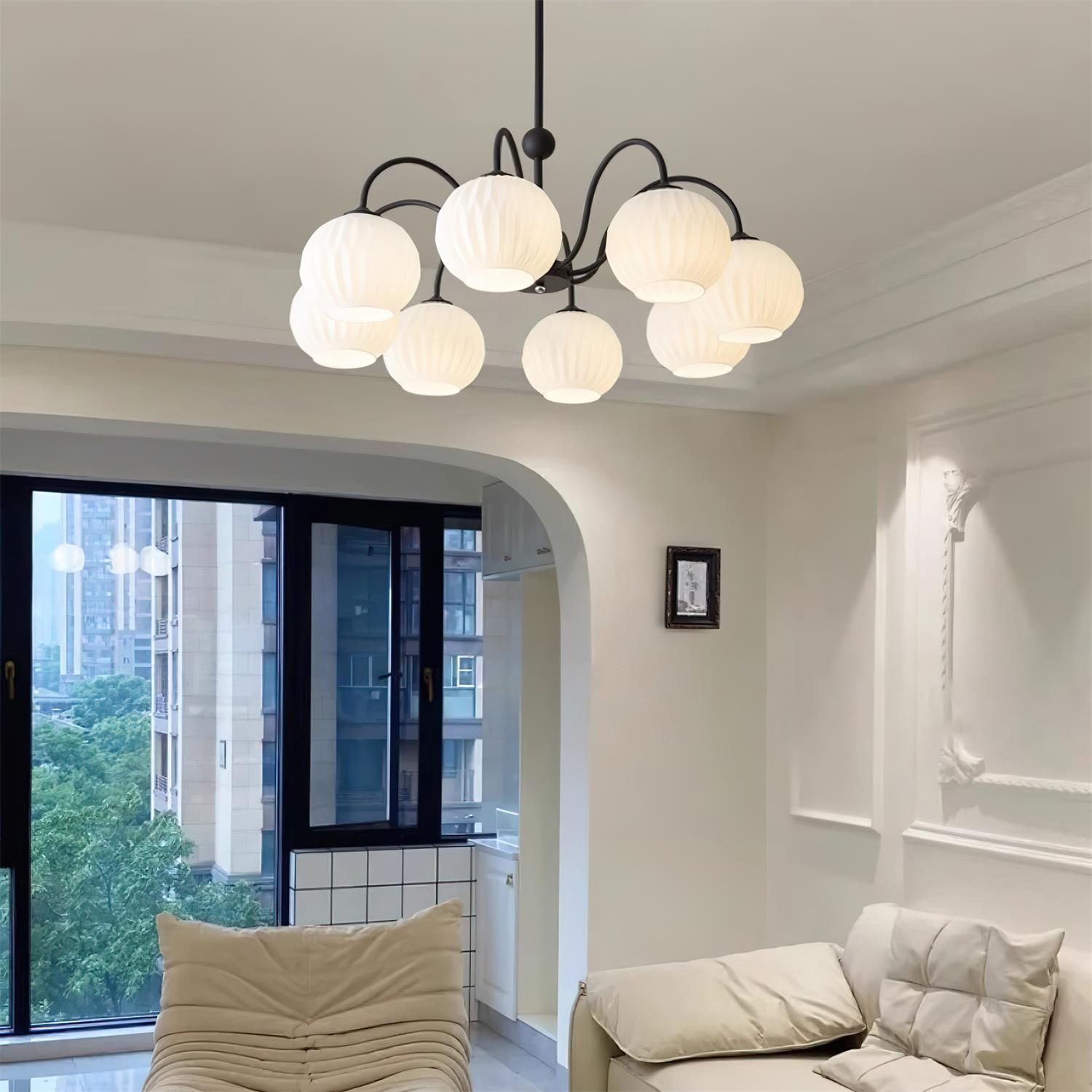 Lustra Chandelier Green Ribbed Glass Modern 8-Light - Letslighting