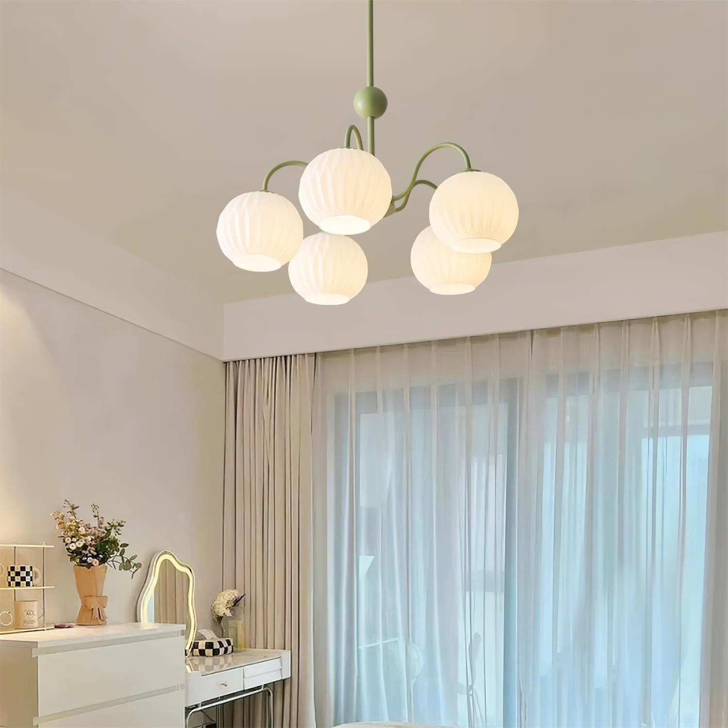 Lustra Chandelier Green Ribbed Glass Modern 8-Light - Letslighting