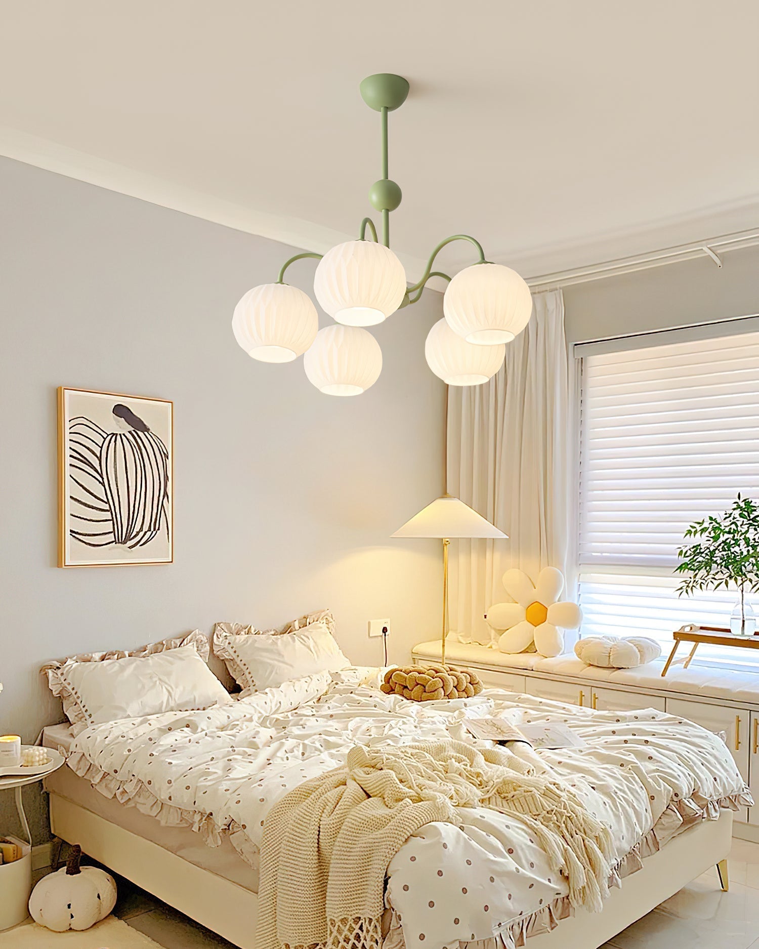 Lustra Chandelier Green Ribbed Glass Modern 8-Light - Letslighting