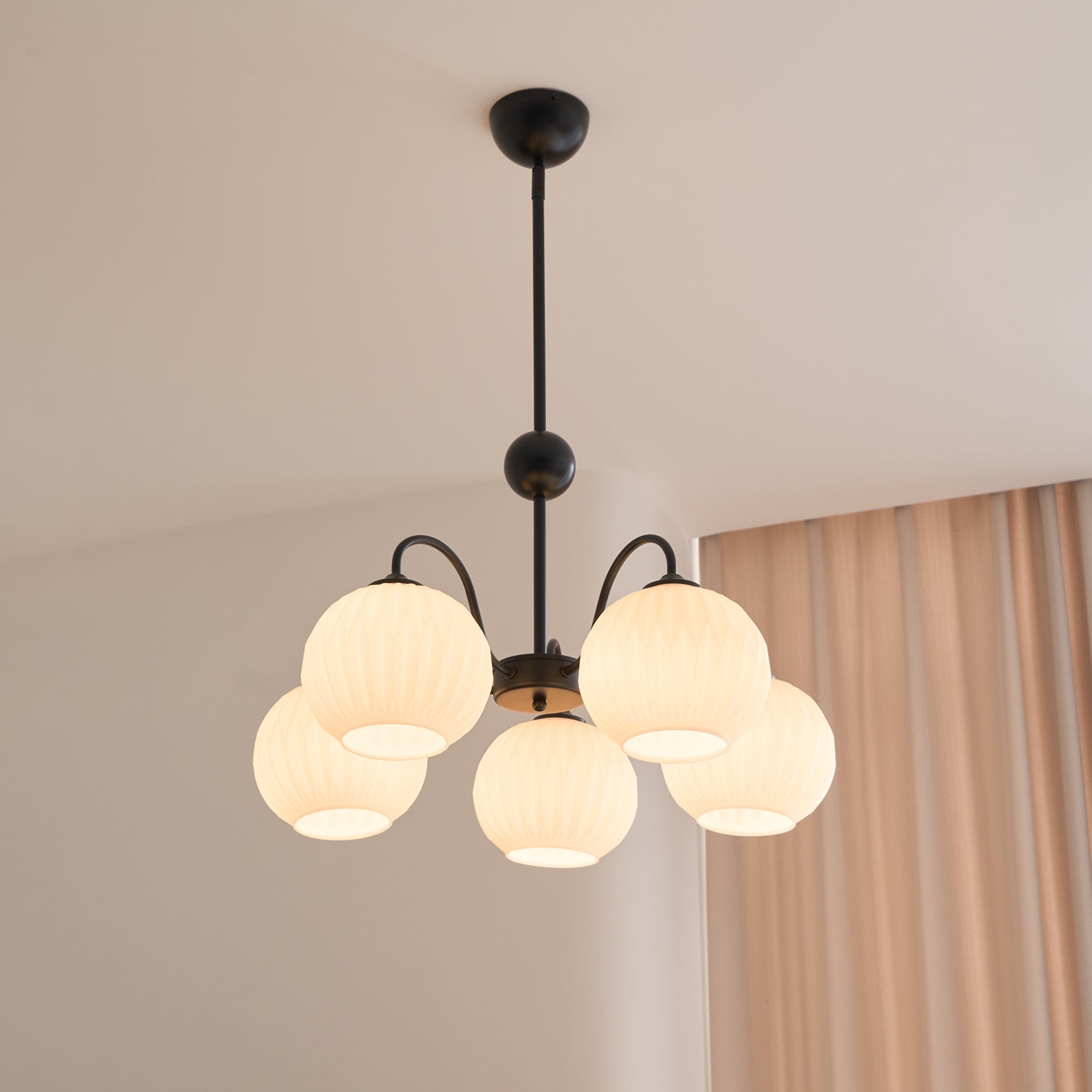 Lustra Chandelier Green Ribbed Glass Modern 8-Light - Letslighting