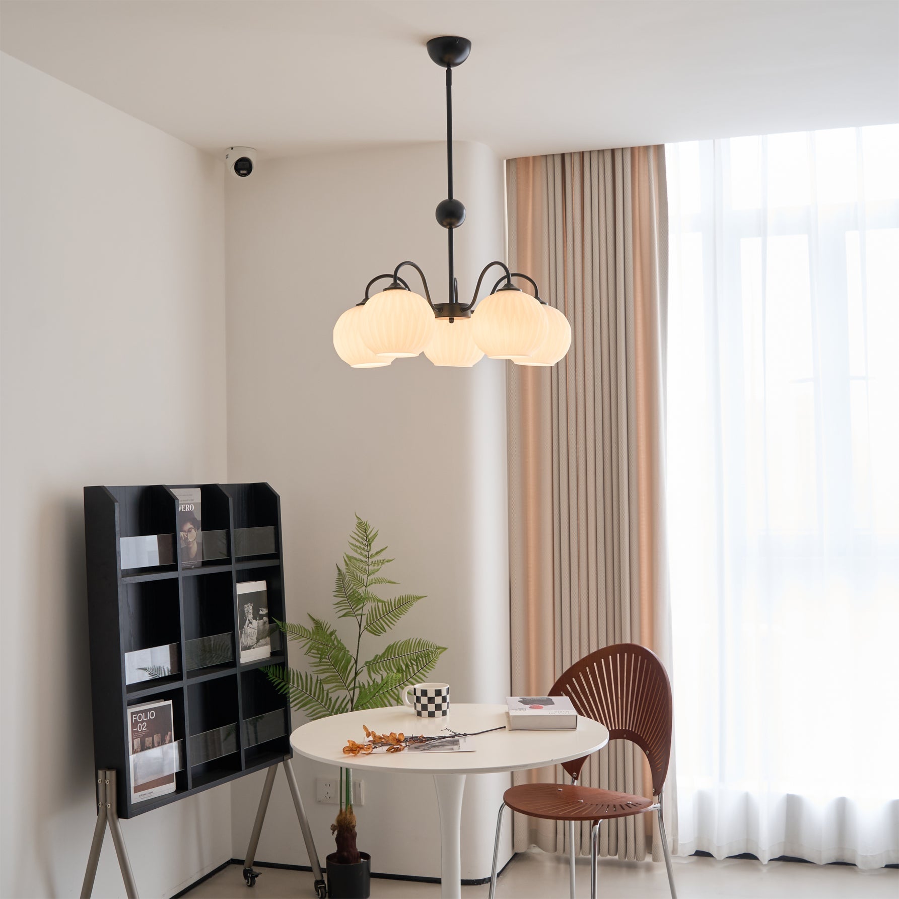 Lustra Chandelier Green Ribbed Glass Modern 8-Light - Letslighting