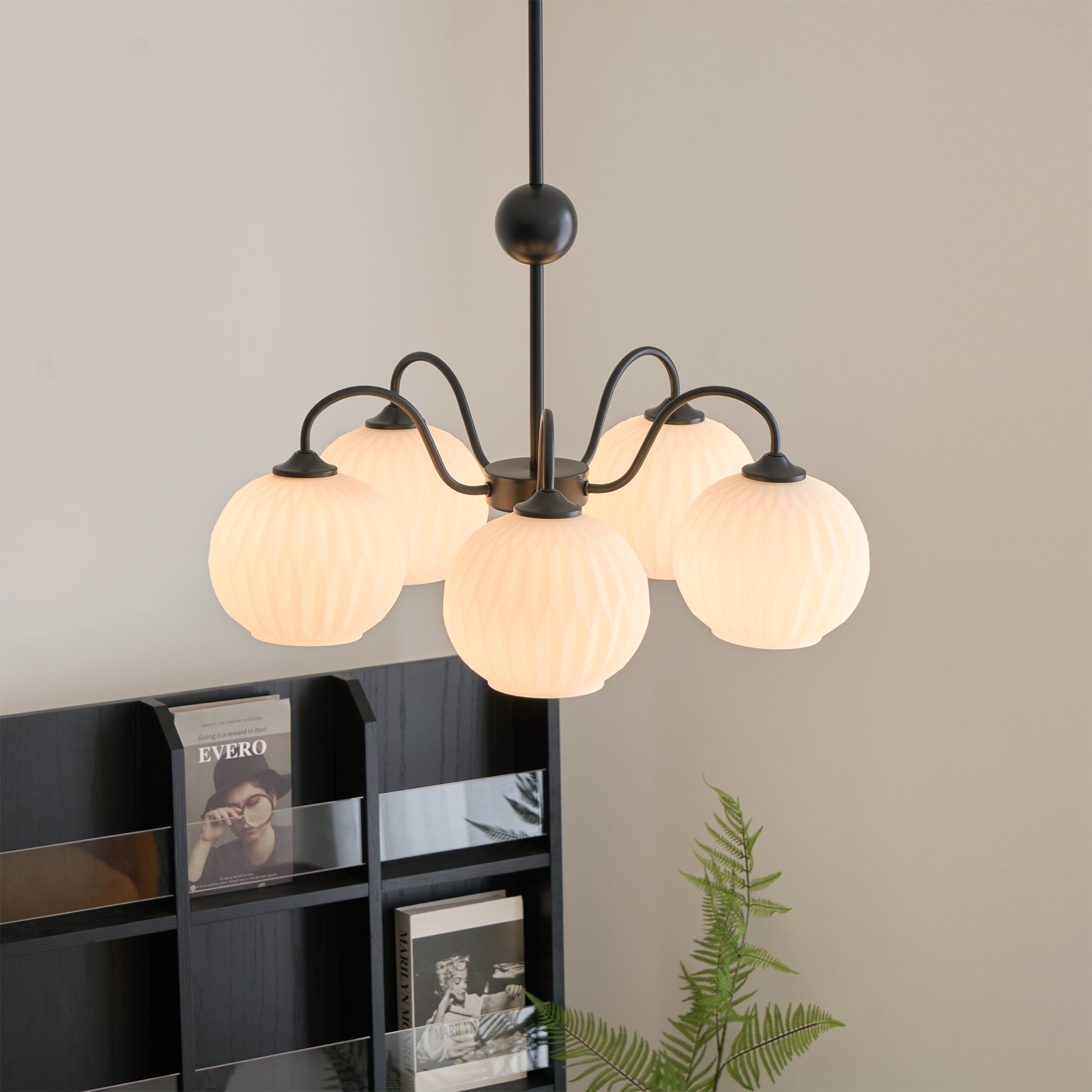 Lustra Chandelier Green Ribbed Glass Modern 8-Light - Letslighting