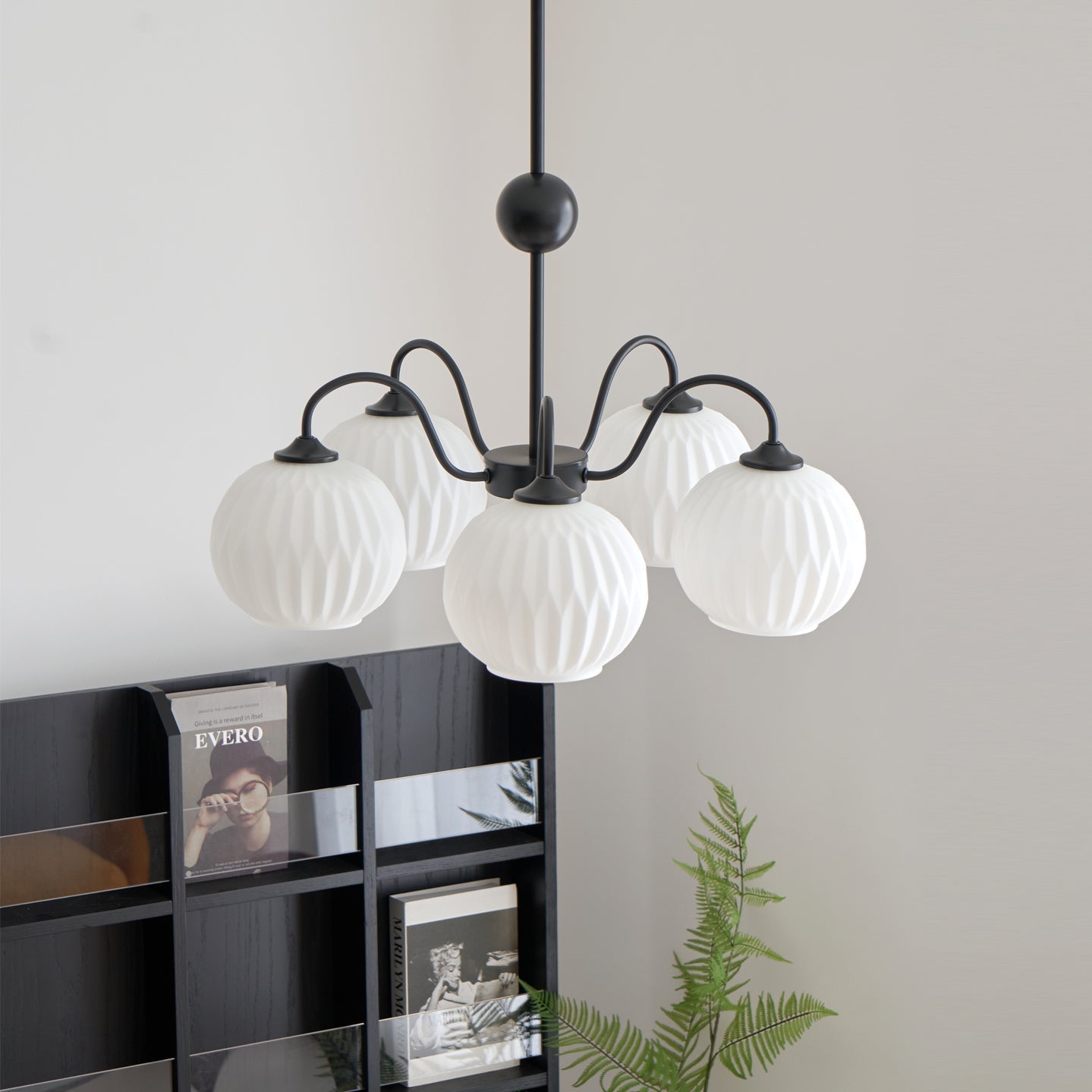 Lustra Chandelier Green Ribbed Glass Modern 8-Light - Letslighting