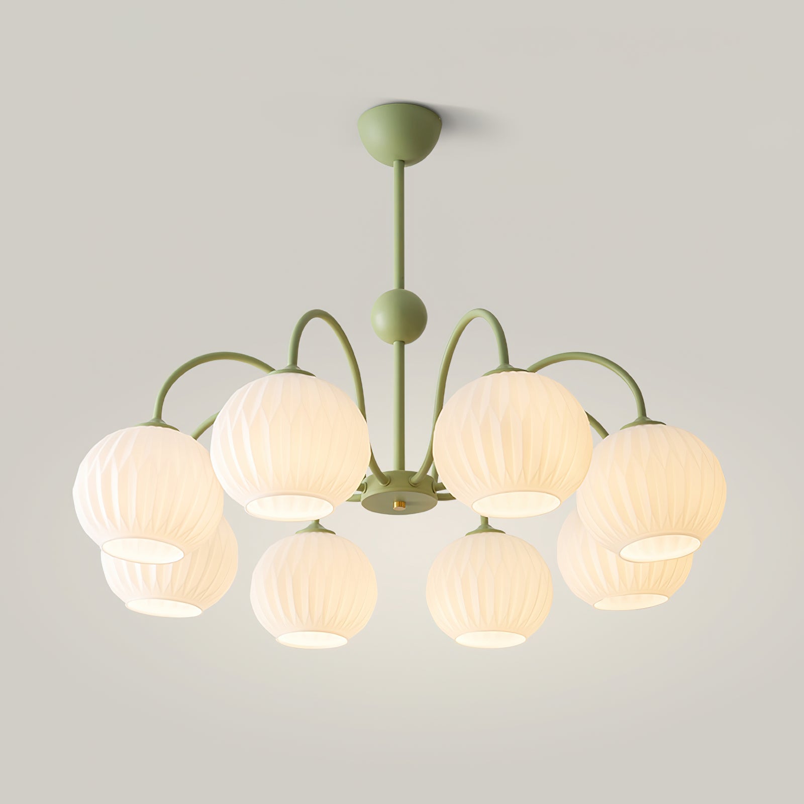Lustra Chandelier Green Ribbed Glass Modern 8-Light - Letslighting