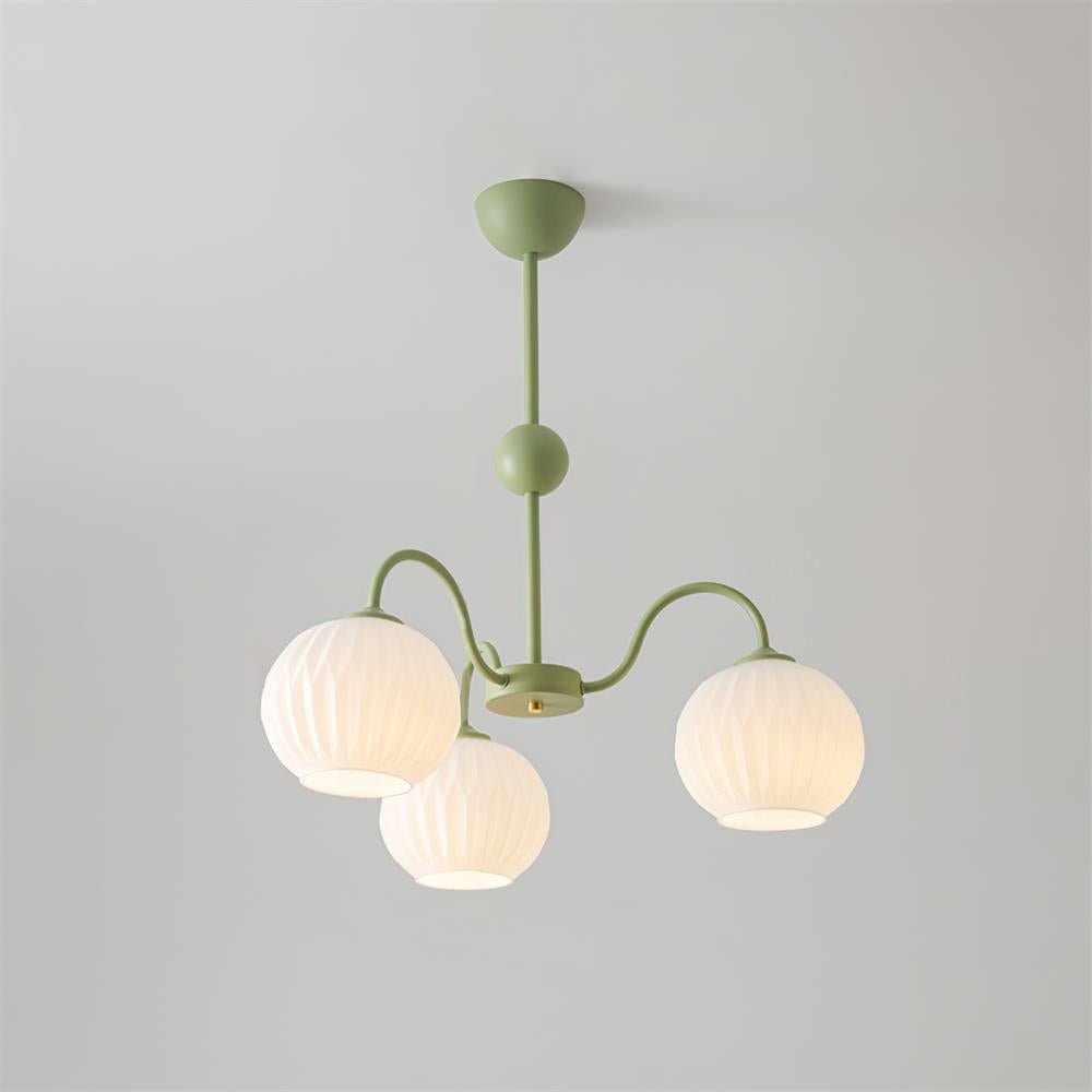 Lustra Chandelier Green Ribbed Glass Modern 8-Light - Letslighting