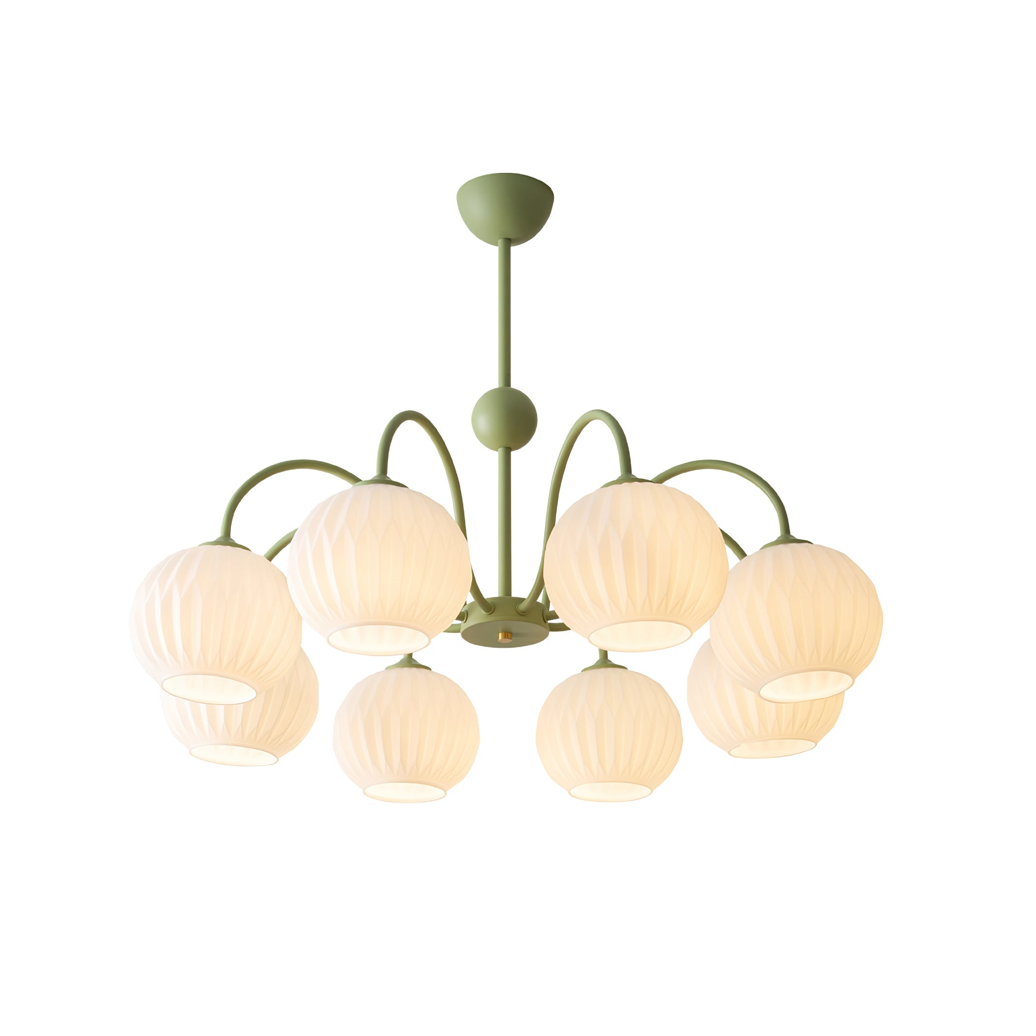 Lustra Chandelier Green Ribbed Glass Modern 8-Light - Letslighting