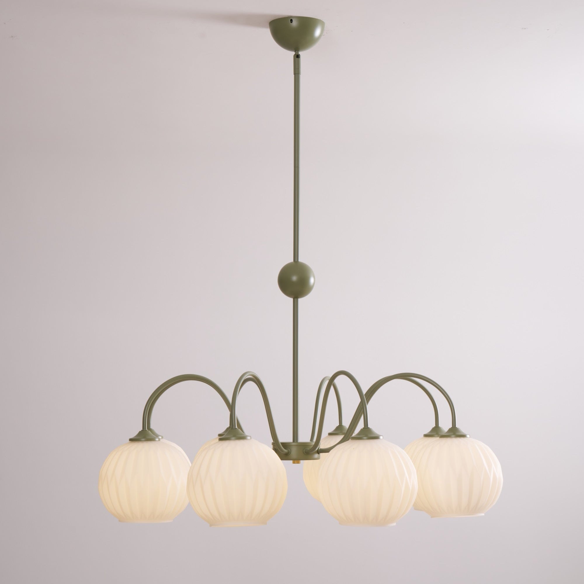 Lustra Chandelier Green Ribbed Glass Modern 8-Light - Letslighting