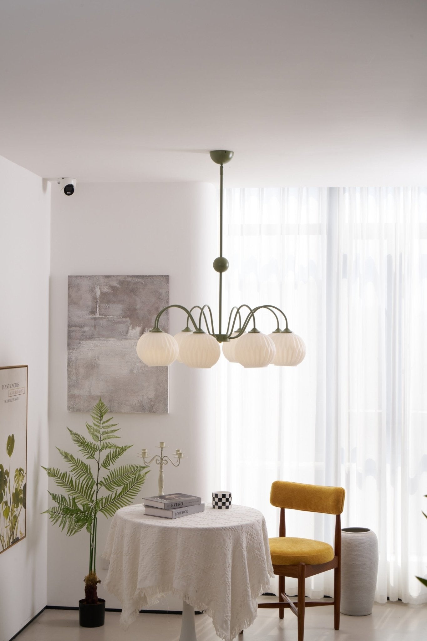 Lustra Chandelier Green Ribbed Glass Modern 8-Light - Letslighting