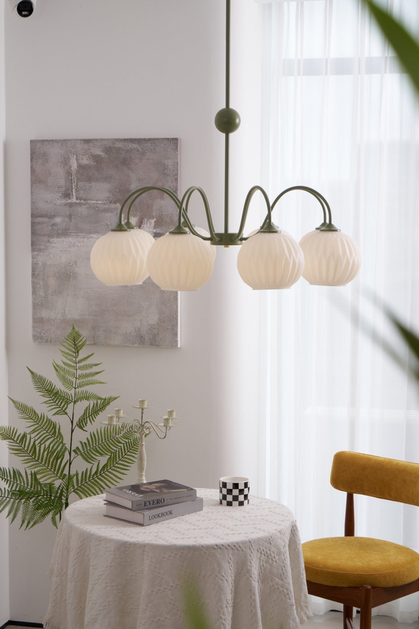 Lustra Chandelier Green Ribbed Glass Modern 8-Light - Letslighting