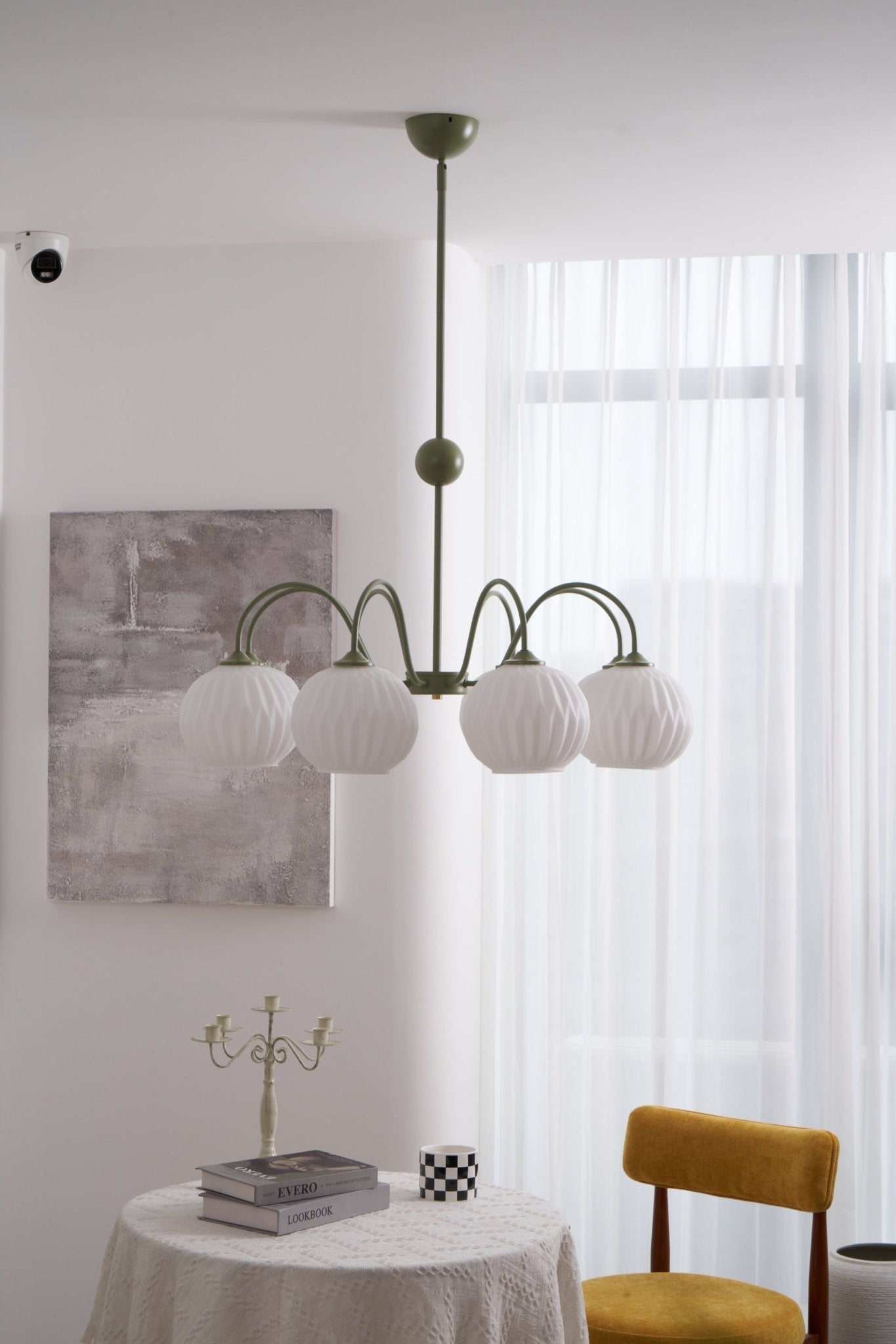 Lustra Chandelier Green Ribbed Glass Modern 8-Light - Letslighting