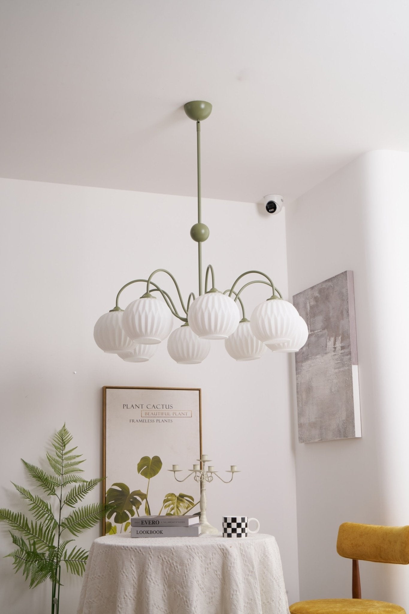 Lustra Chandelier Green Ribbed Glass Modern 8-Light - Letslighting