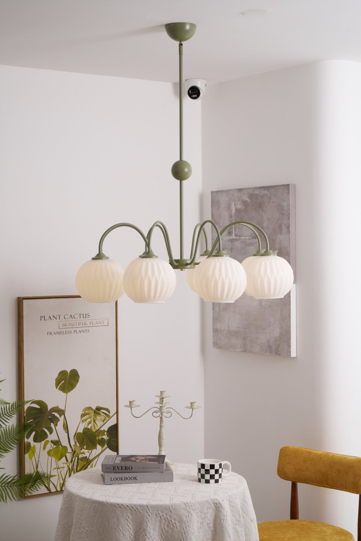 Lustra Chandelier Green Ribbed Glass Modern 8-Light - Letslighting