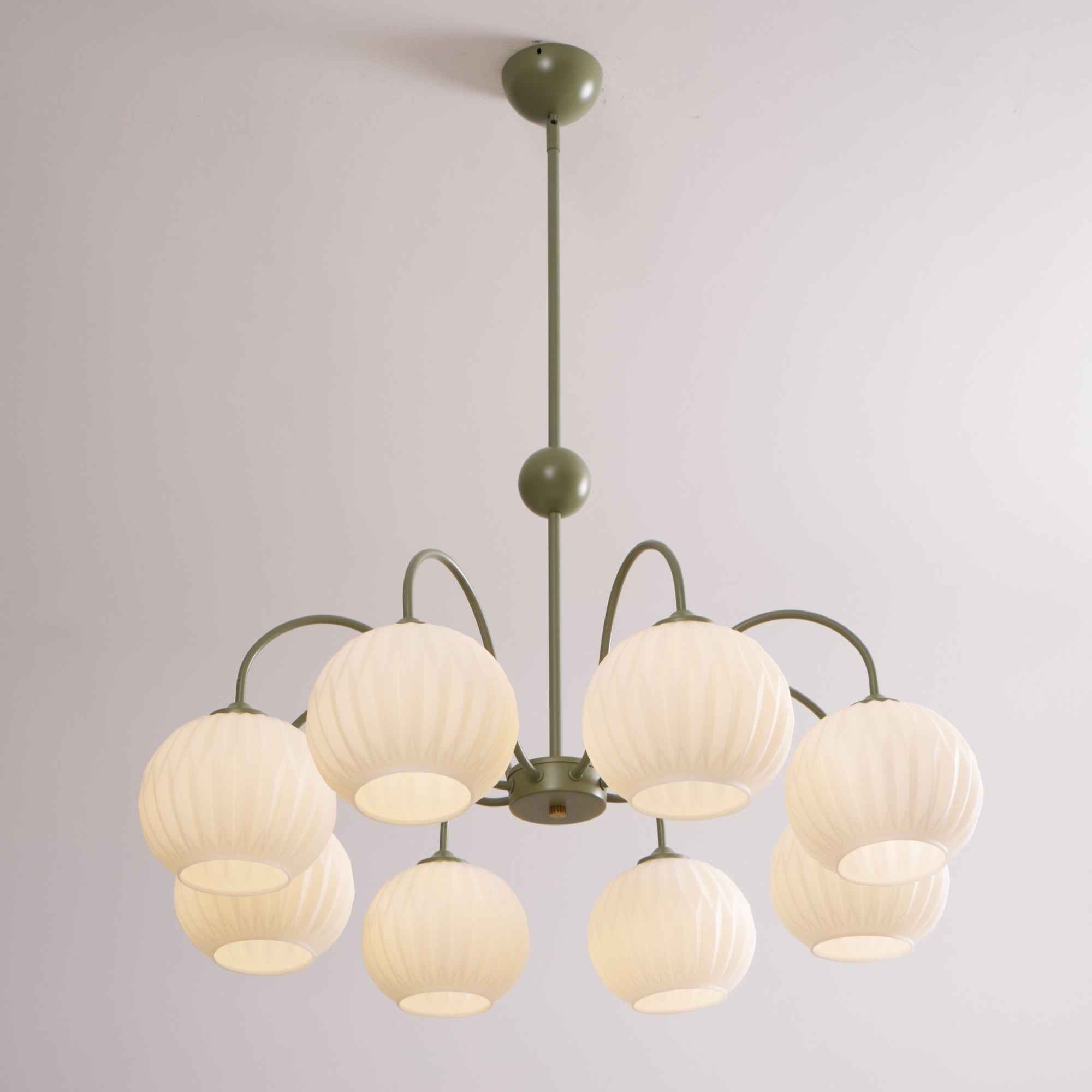 Lustra Chandelier Green Ribbed Glass Modern 8-Light - Letslighting