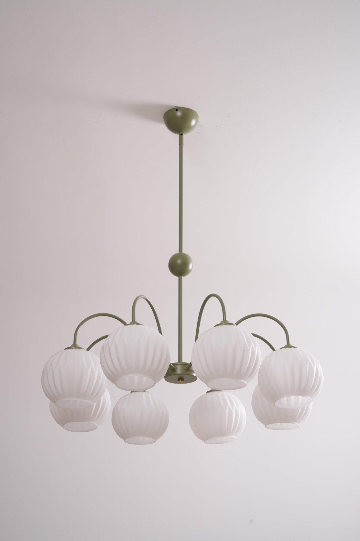 Lustra Chandelier Green Ribbed Glass Modern 8-Light - Letslighting
