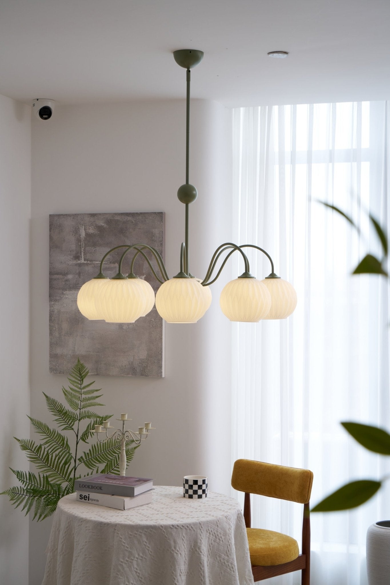 Lustra Chandelier Green Ribbed Glass Modern 8-Light - Letslighting
