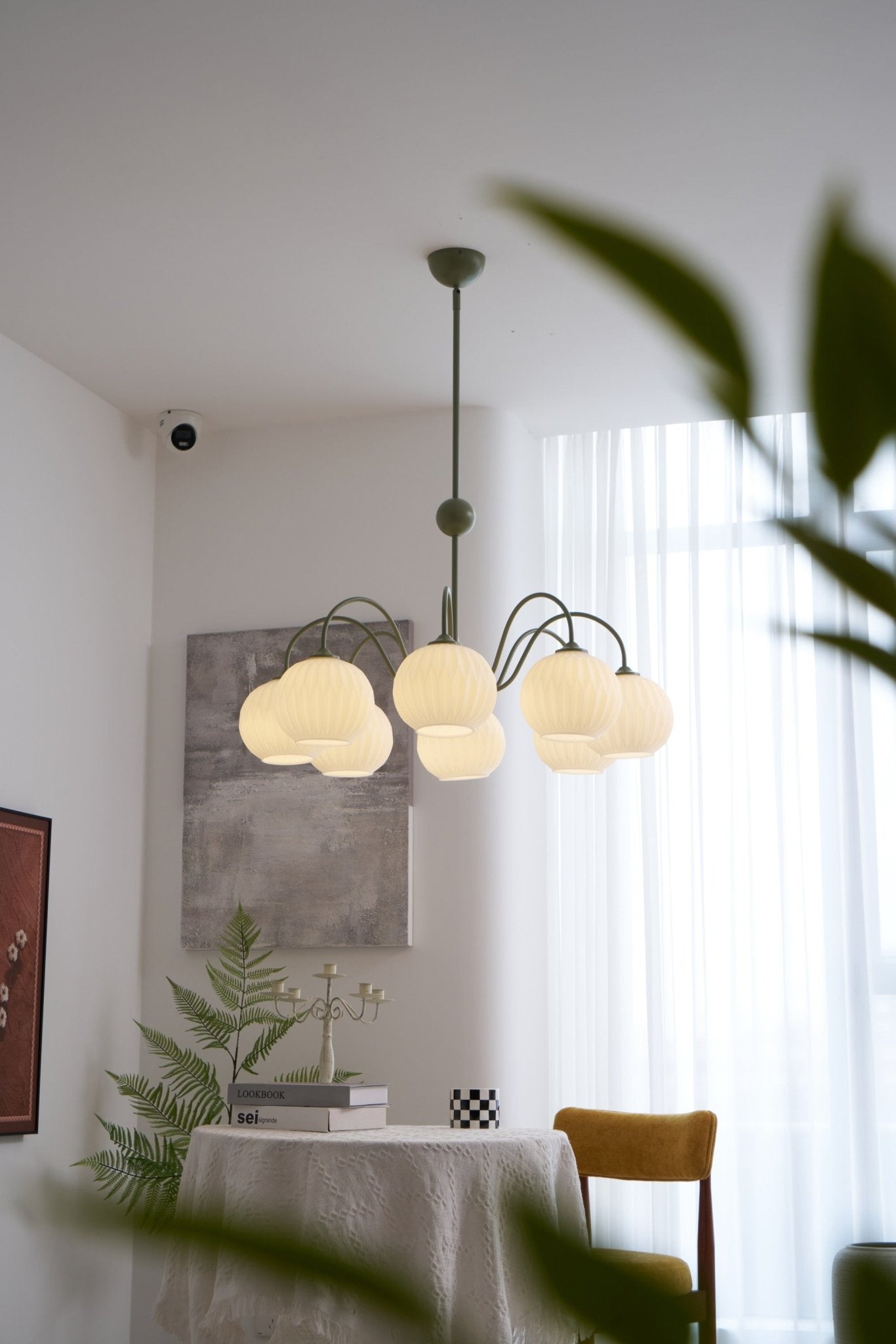 Lustra Chandelier Green Ribbed Glass Modern 8-Light - Letslighting