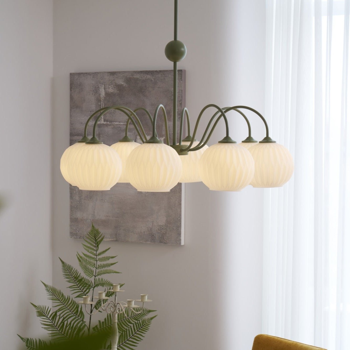 Lustra Chandelier Green Ribbed Glass Modern 8-Light - Letslighting