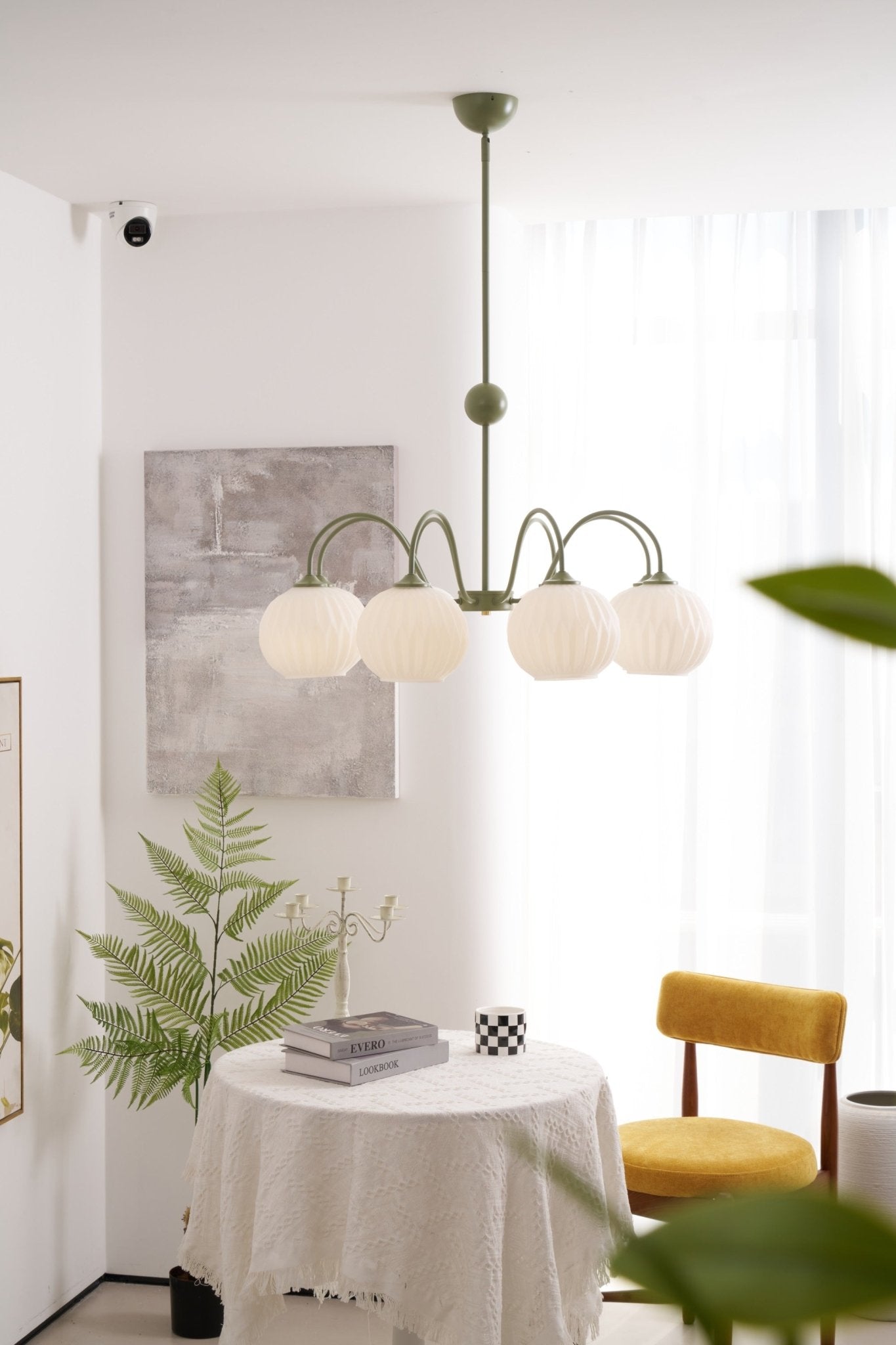 Lustra Chandelier Green Ribbed Glass Modern 8-Light - Letslighting