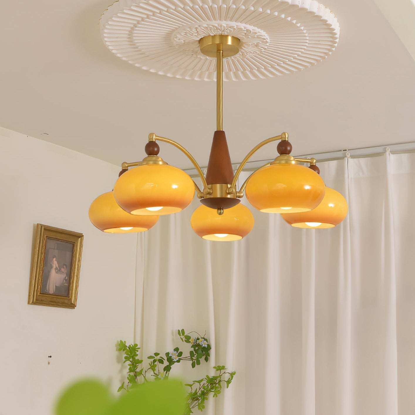 Valentina Glass Wood Chandelier