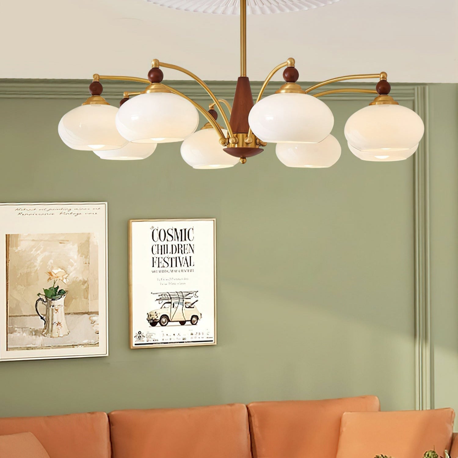 Valentina Glass Wood Chandelier