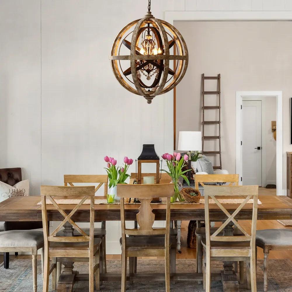 Lustra Chandelier Retro Globe with Weathered Wood - Letslighting