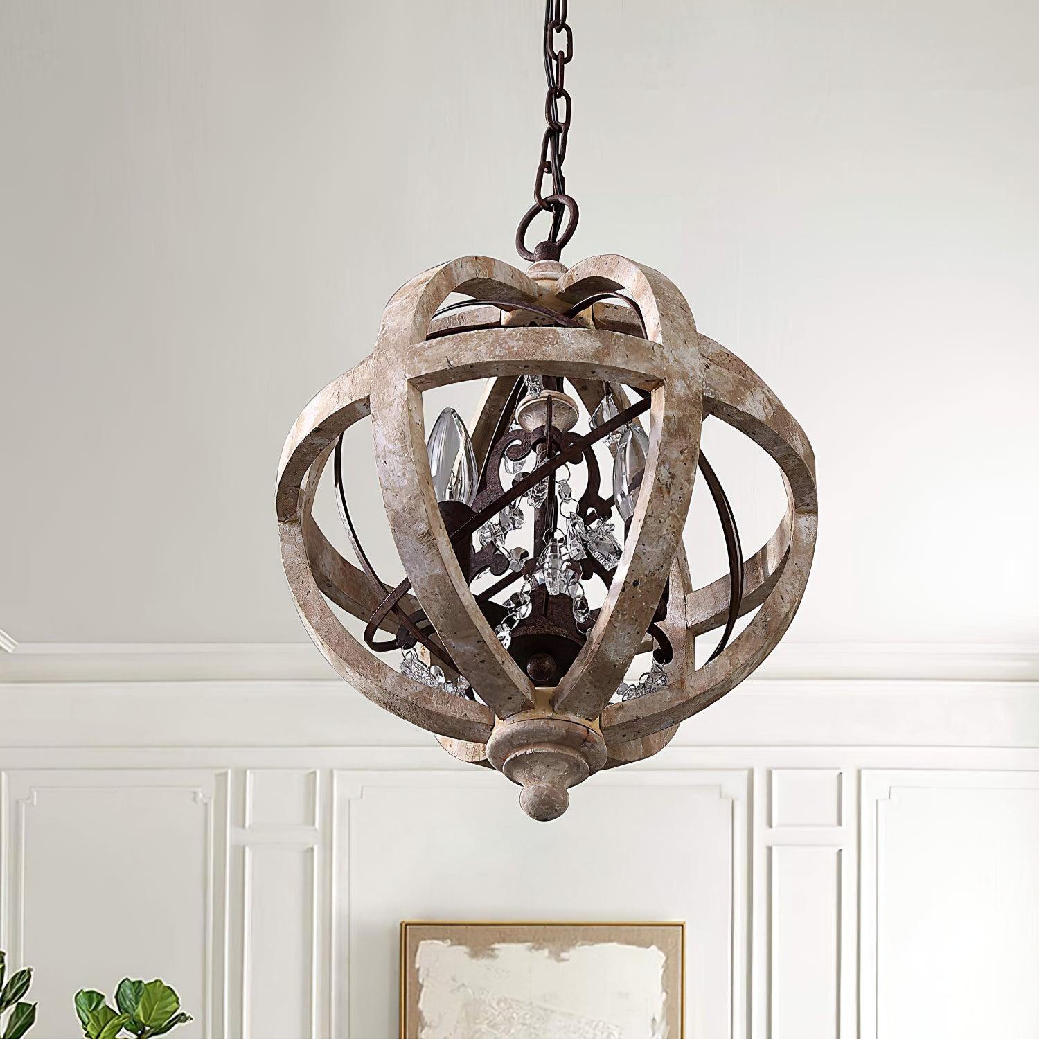 Lustra Chandelier Retro Globe with Weathered Wood - Letslighting