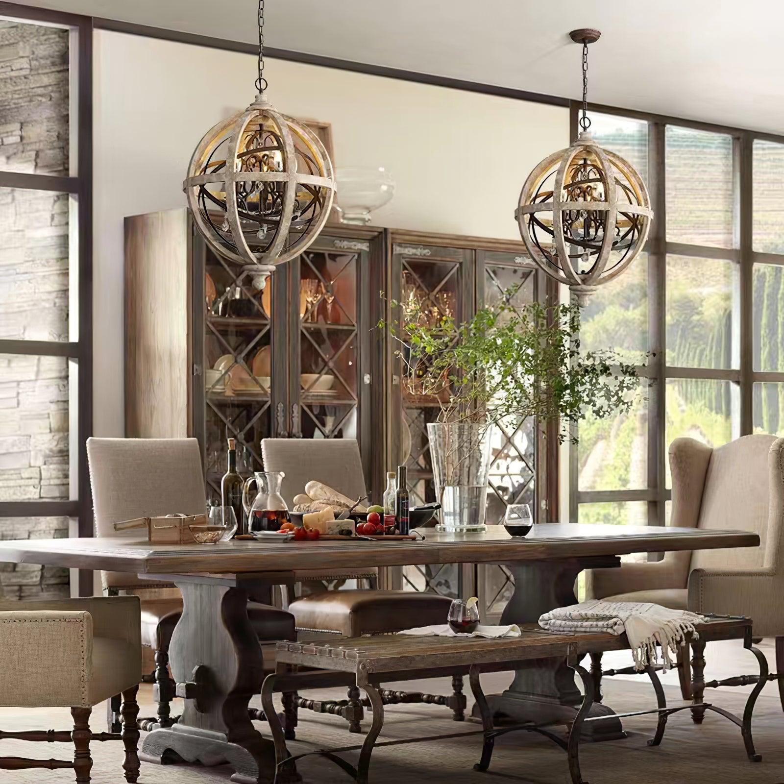 Lustra Chandelier Retro Globe with Weathered Wood - Letslighting