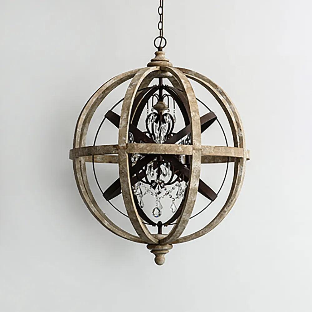 Lustra Chandelier Retro Globe with Weathered Wood - Letslighting