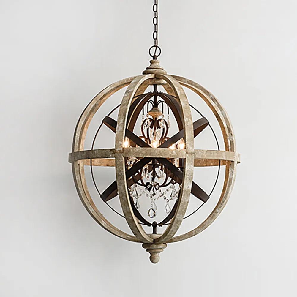 Lustra Chandelier Retro Globe with Weathered Wood - Letslighting
