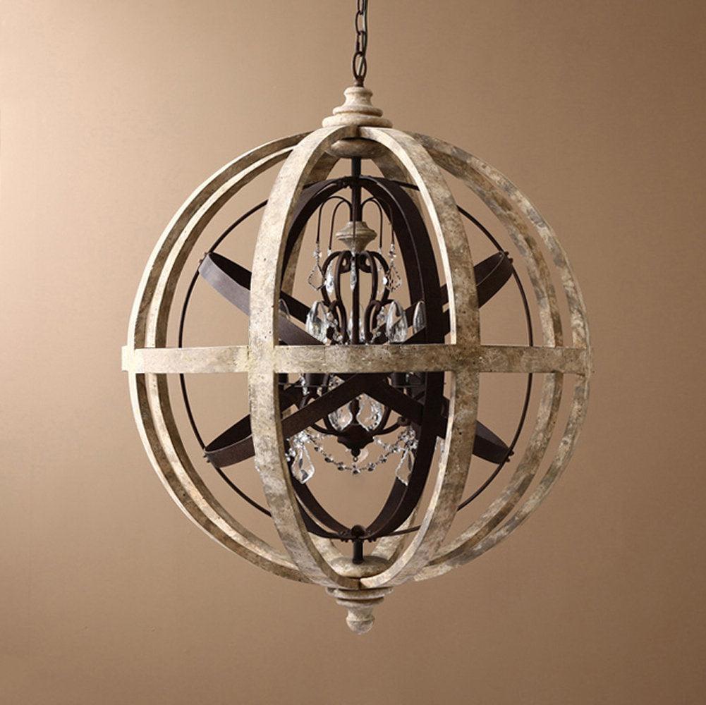 Lustra Chandelier Retro Globe with Weathered Wood - Letslighting