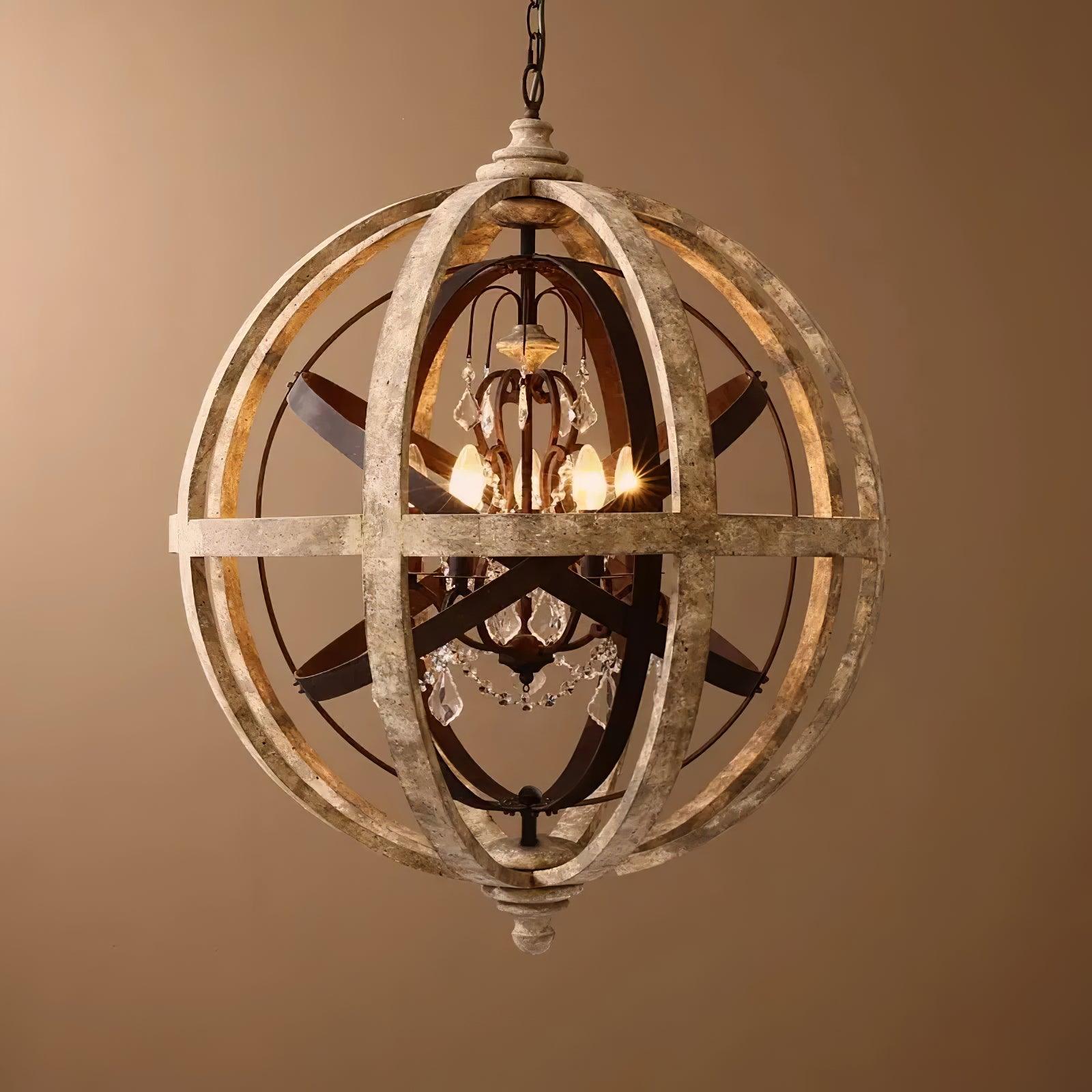 Lustra Chandelier Retro Globe with Weathered Wood - Letslighting