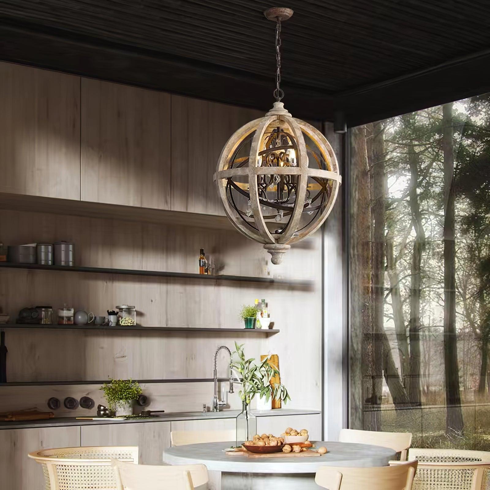 Lustra Chandelier Retro Globe with Weathered Wood - Letslighting