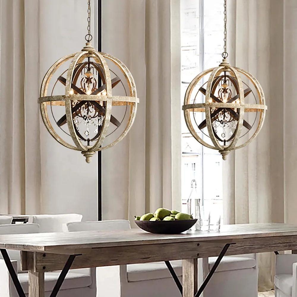 Lustra Chandelier Retro Globe with Weathered Wood - Letslighting